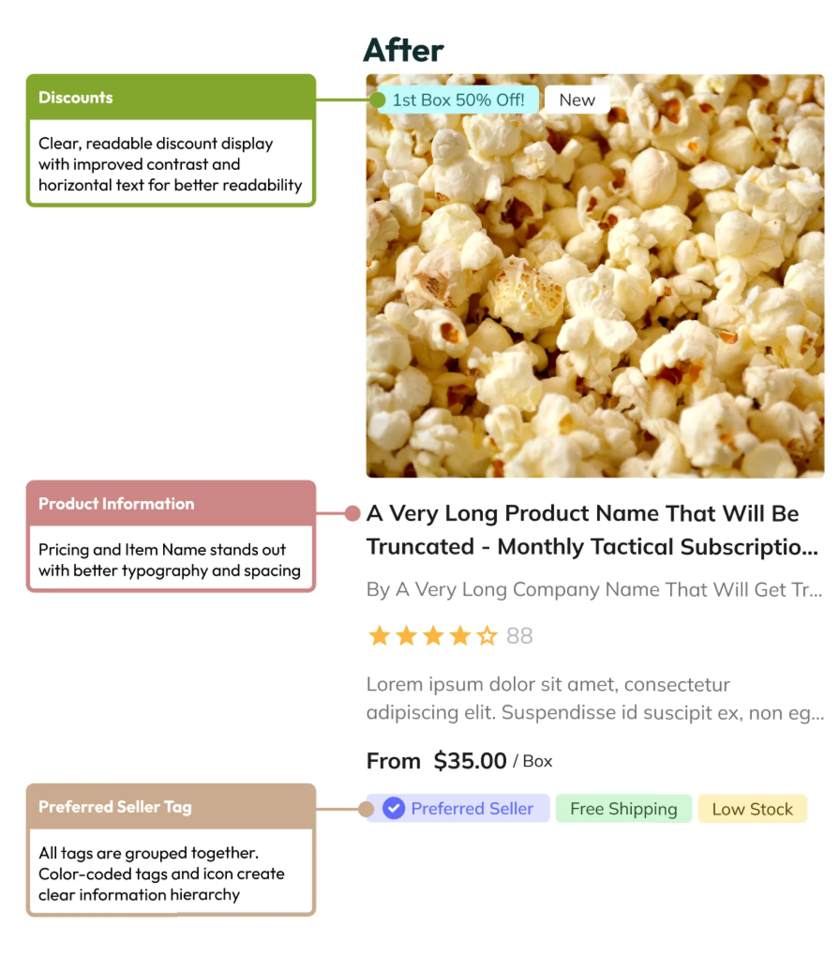 Redesigned Cratejoy product card and its variants