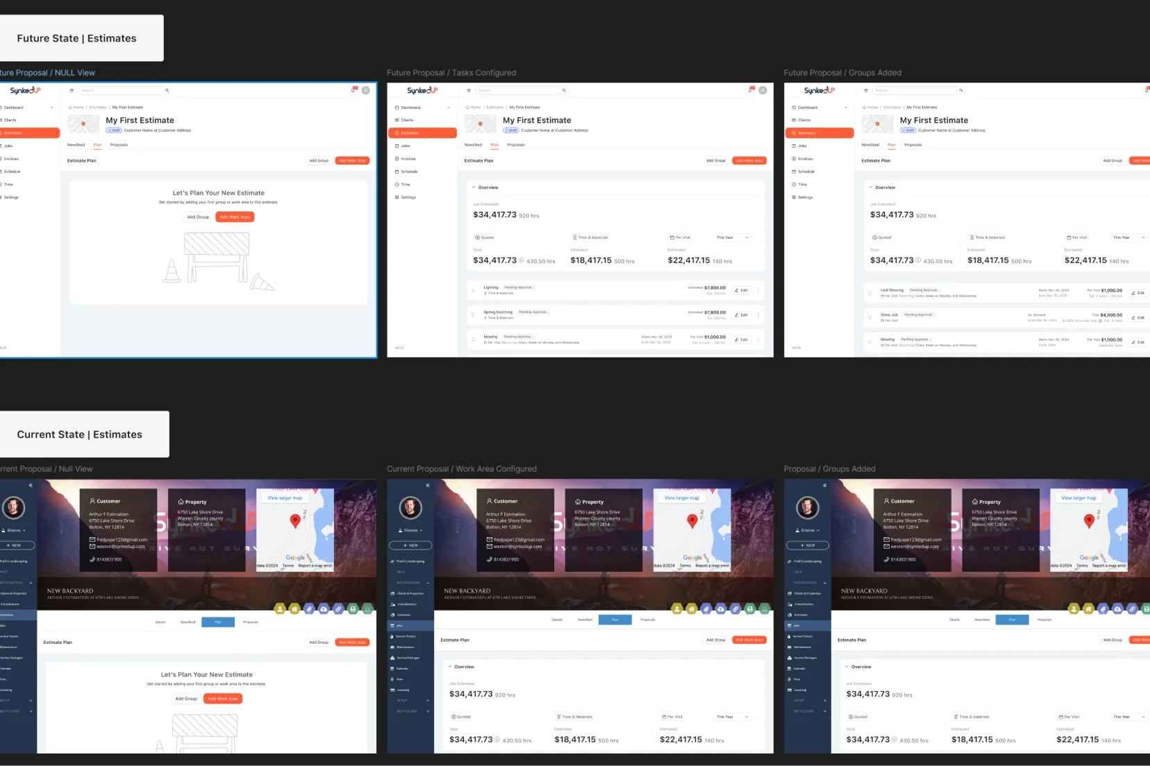 The same screens in the future-state design system and in the current-state UI